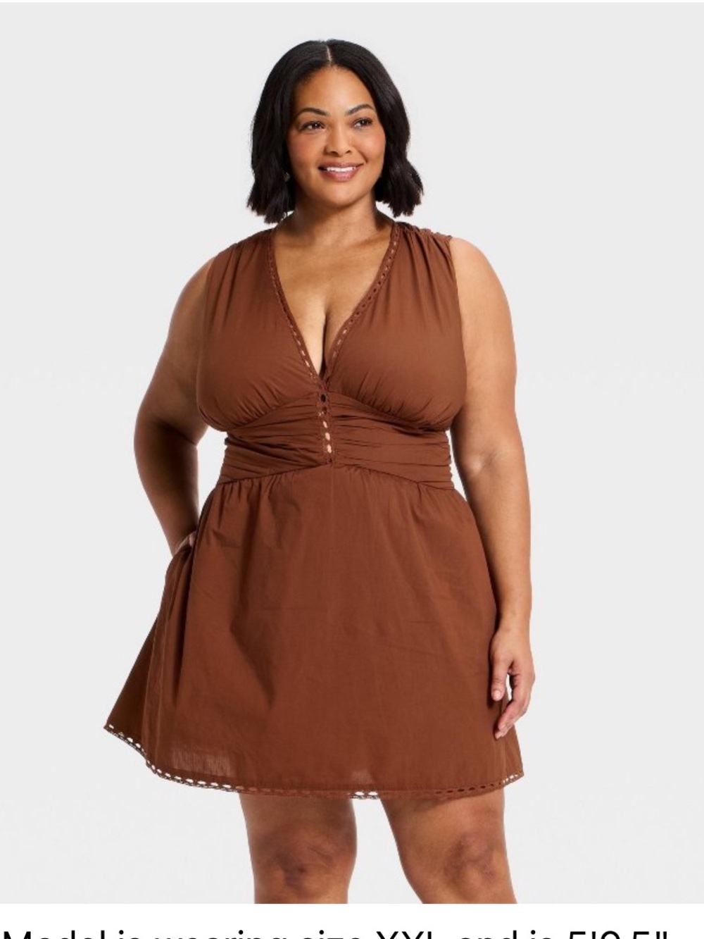 Womens Brown Sleeveless V-Neck Dress - 1X a new day NWT 100% Cotton